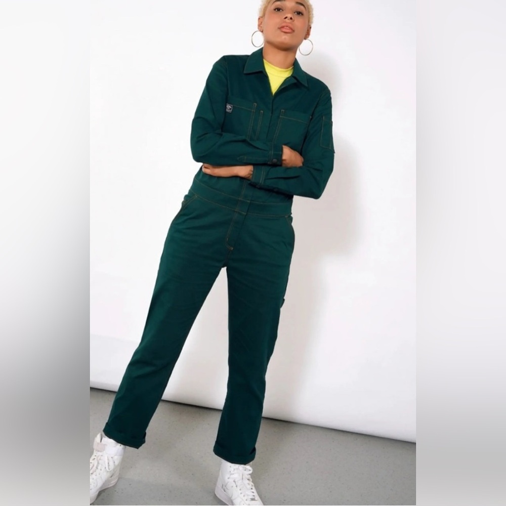 Wildfang Womens Essential Long Sleeve Coverall High Waisted Green Size XSmall